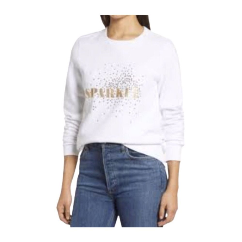 1901 White Sparkle Graphic Crewneck Sweatshirt